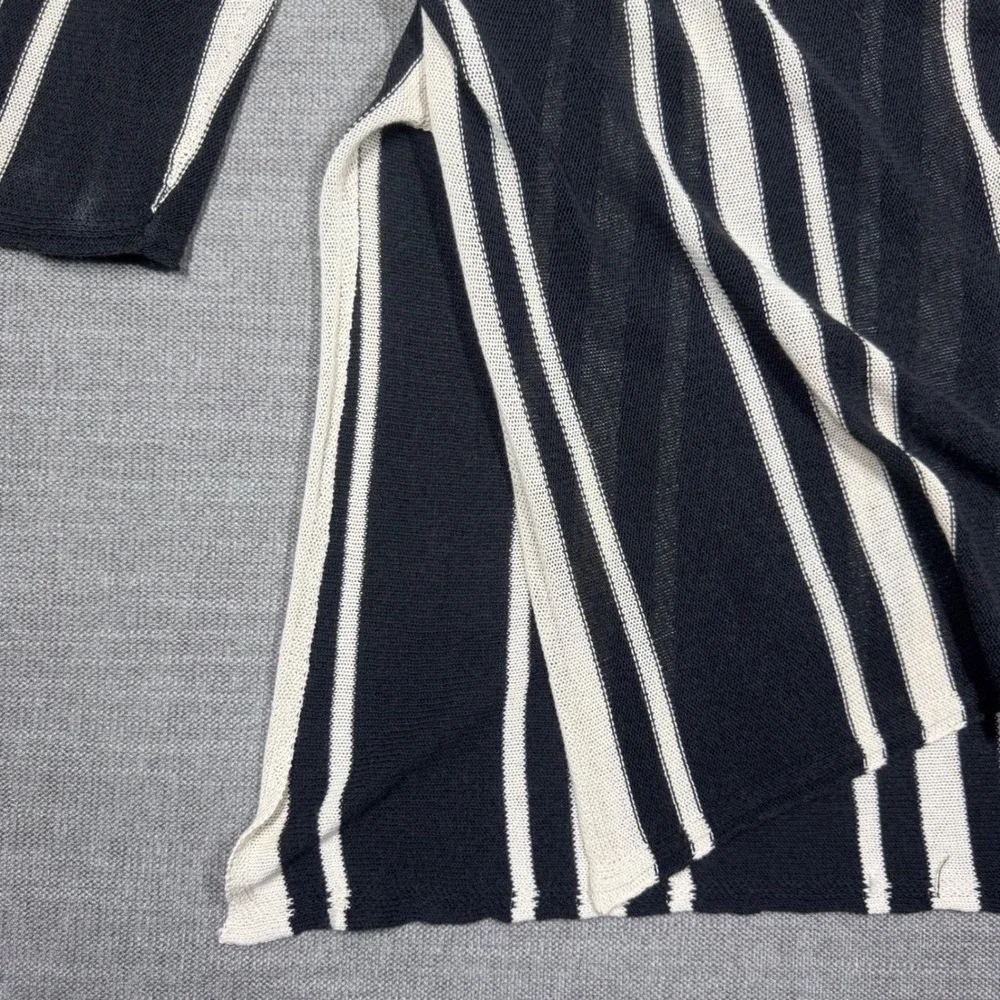Zara Women Black Cream Striped Linen Blend Knit Tunic Coverup Top Medium Boho